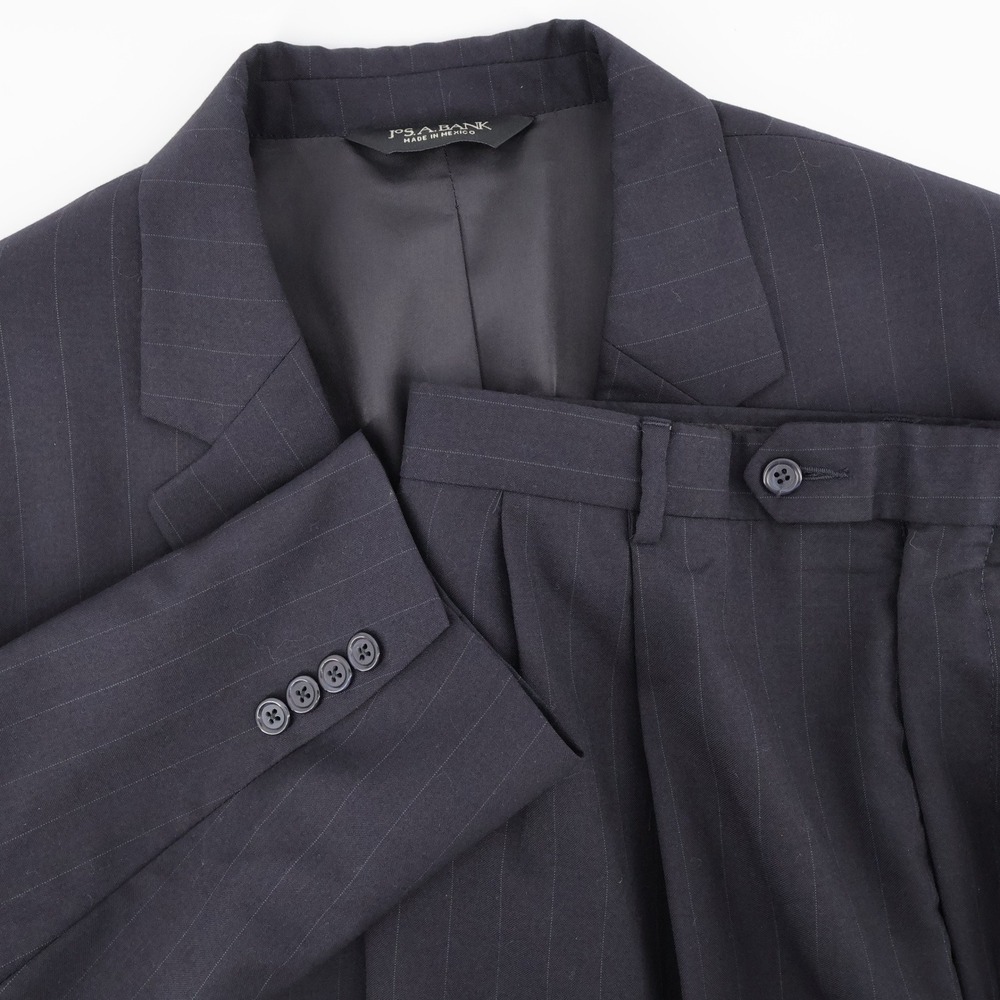 Jos. A. Bank Pinstripe 2 Piece Suit Navy Blue Long Sleeve Mens 43R‎ 34x28